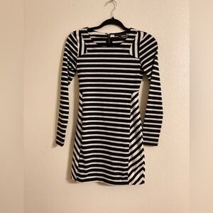 Lucca  Couture Black & White Striped Long Sleeve Dress